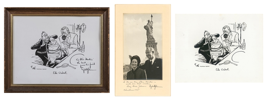 Lot of (3) President Lyndon B. Johnson & First Lady Lady Bird Johnson Photographs with (2) Signed Photos (Martini LOA & Beckett)